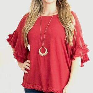 Linen blend blouse short sleeve by Umgee - Size Large